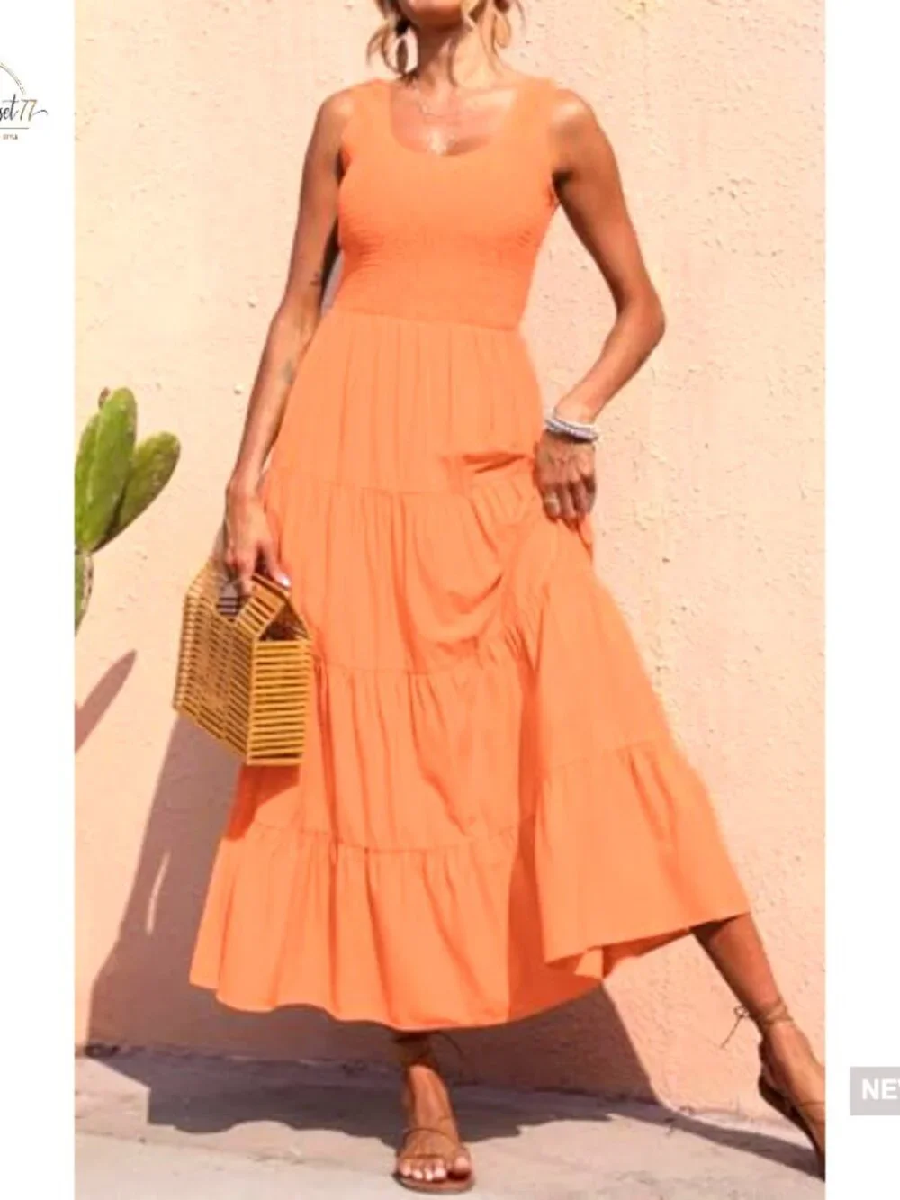 Maxi Sundress Smocked Tank Tiered Long Dress Sleeveless Casual Beach - Picture 4 of 7